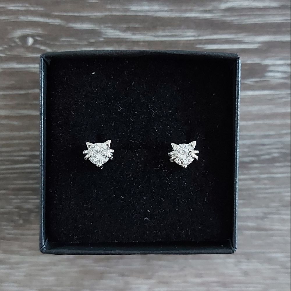 925 Sterling Silver Kitty Cat Stud Earrings